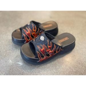 Vtg. 90s Harley-Davidson Flame Platform Slip On Sandals WM 6